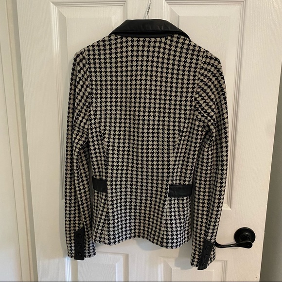 EUC Houndstooth Blazer w Genuine Leather and Wool - Picture 2 of 6